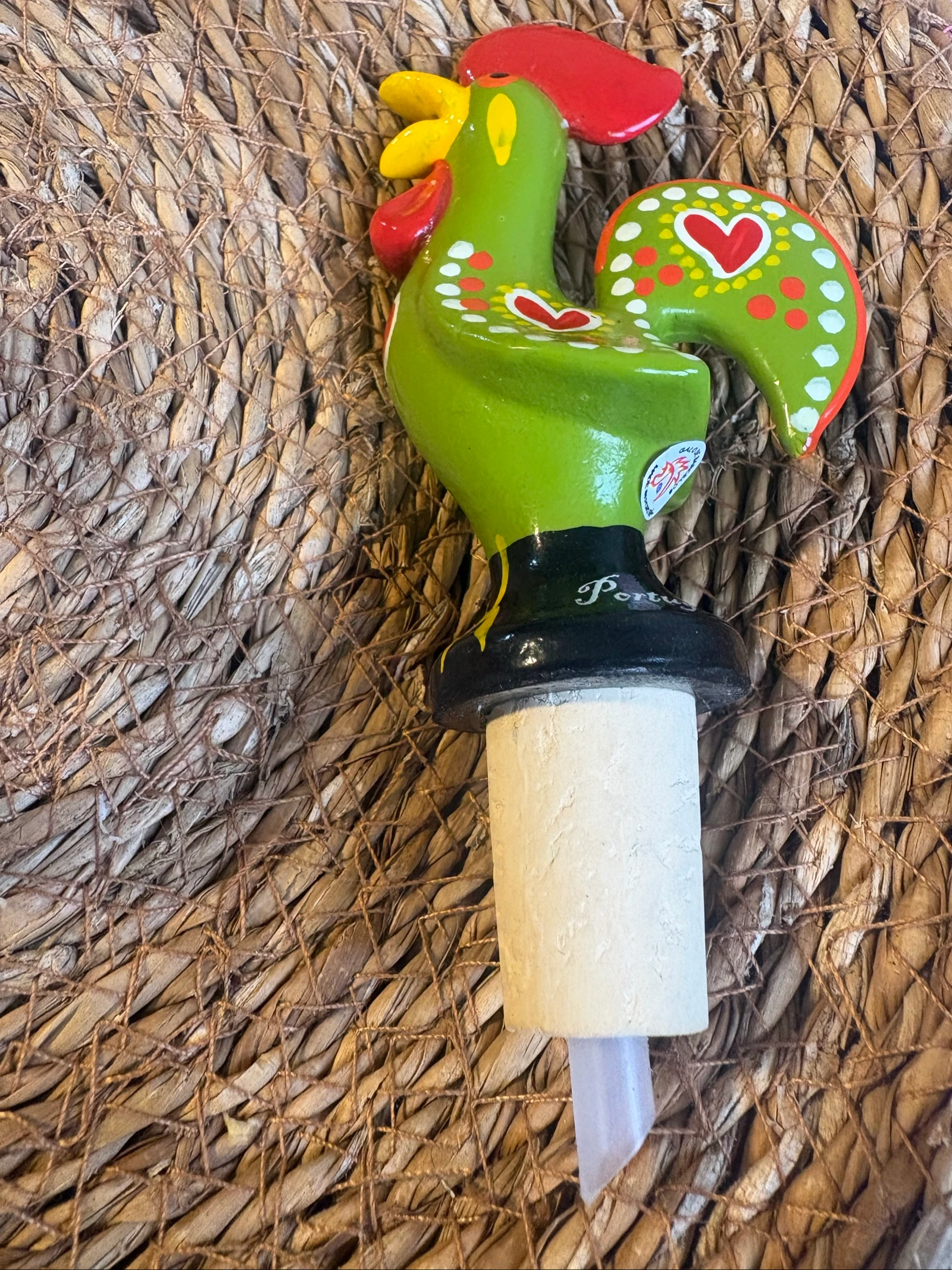 tapón vertedor gallo de barcelos portugal cerámica artesanal vintage souvenir